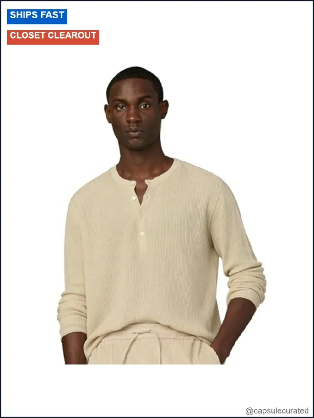 Joe's Jeans Men's Cotton Linen Henley Sweater Crew Neck Long Sleeve